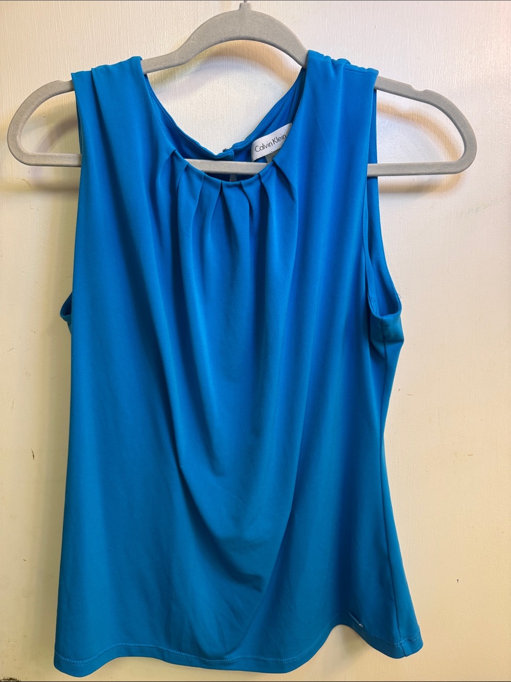 Calvin Klein Bright Blue Sleeveless Pleated Neck Shell